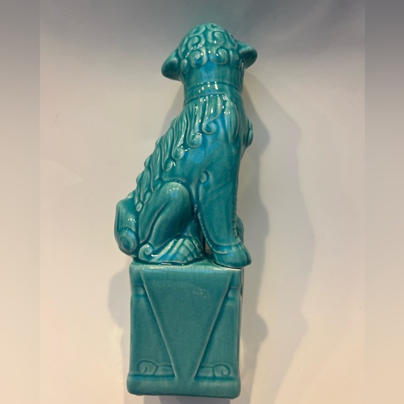 Aqua Blue Chinese Foo dog Statue, Turquoise Asian Figurine - Picture 3 of 4